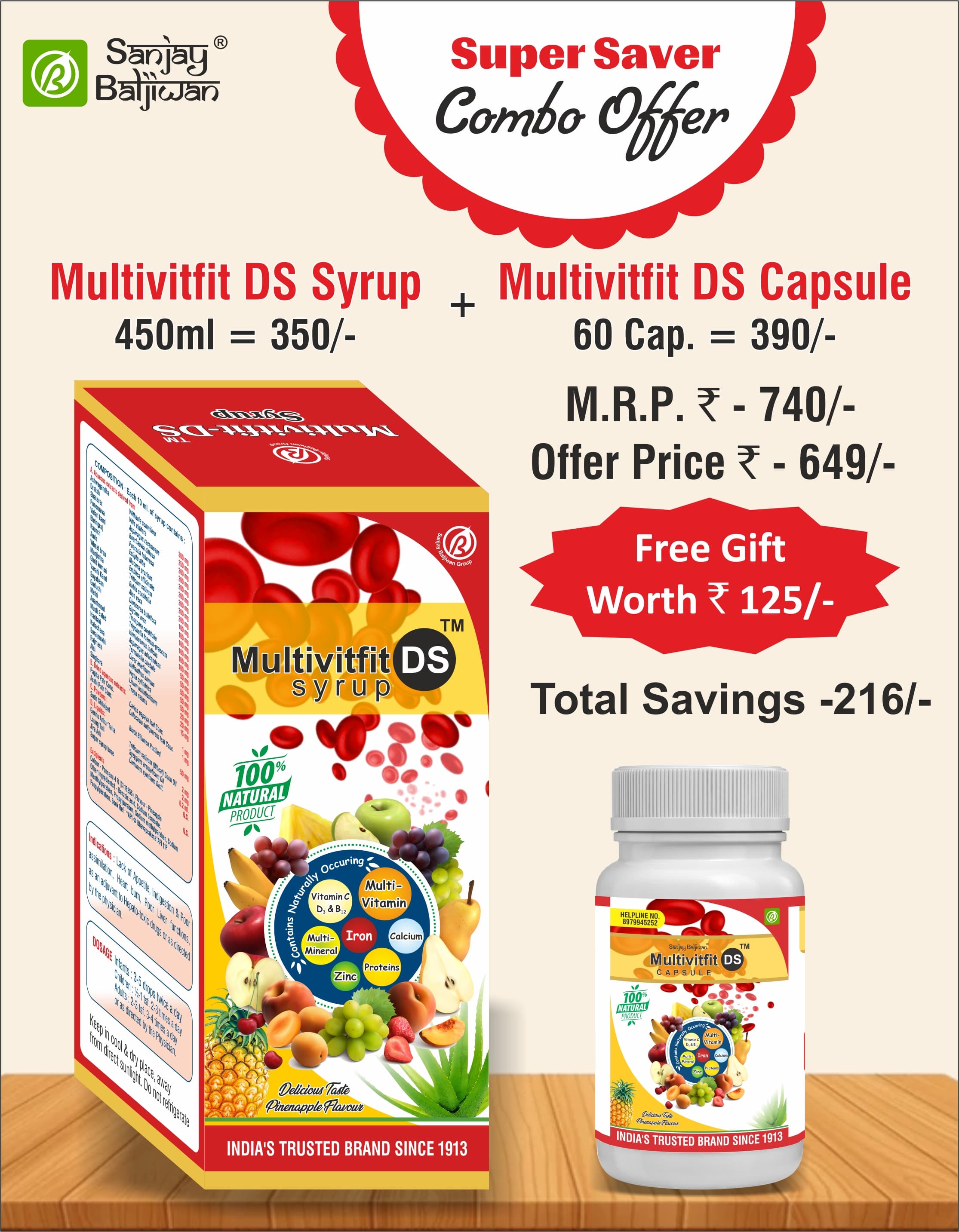 Multivitfit DS Syrup + Multivitfit DS Capsule Combo Pack - Main view